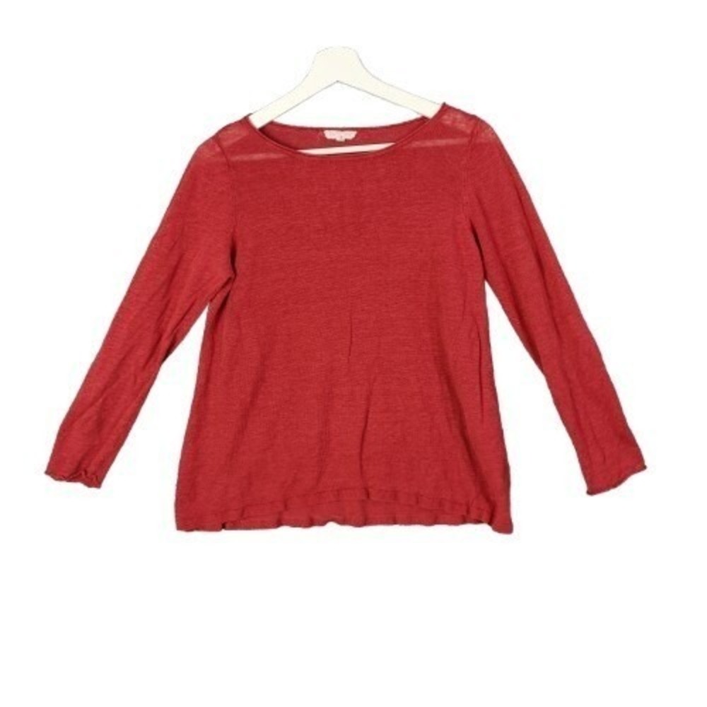 Eileen Fisher Women Coastal Minimalist Organic Linen Preppy Sweater PL Burnt Red